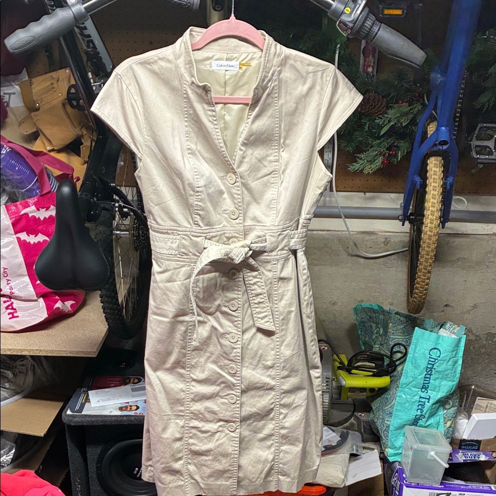 Calvin Klein Beige Button-Front Mini Dress